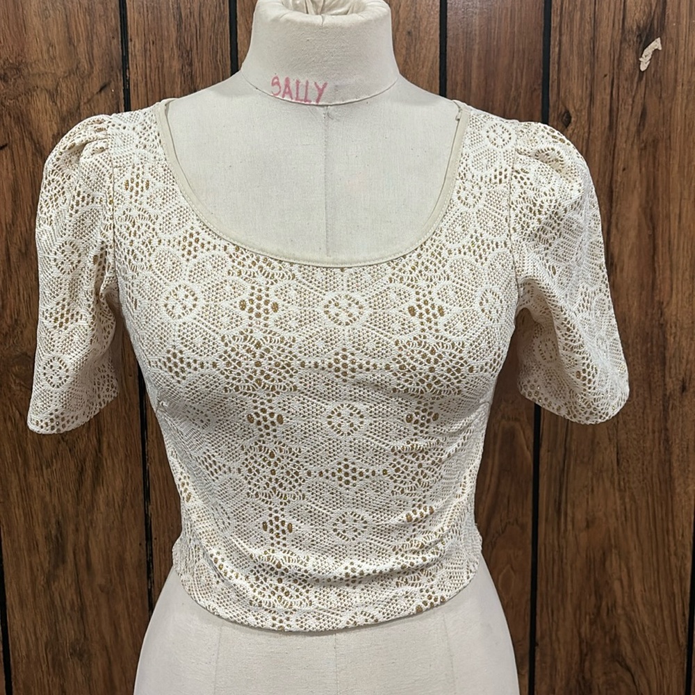 Lace up and sparkly shiny top women’s size Small